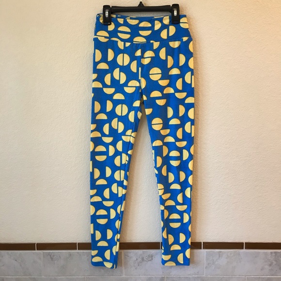 Lularoe Leggings Tights One Size Half Circles Print Blue Yellow - Picture 3 of 9